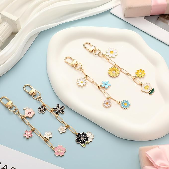 Tondiamo 266 Pieces Flower DIY Gold Keychain Making Kit Floral Daisy Bag Charm Jewelry Making Sunflower Ornaments Bulk for Key Ring Art Adults Women Bag Gift