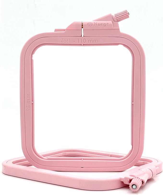 nurge square embroidery hoop - plastic cross stitch frame for needlepoint & embroidery - adjustable craft hoop - pink - no:1 (x small)