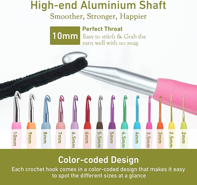10mm Crochet Hook, Supers Smooth 10 mm Ergonomic Crochet Hooks for Beginner, Comfort for Arthritic, 1 Pack