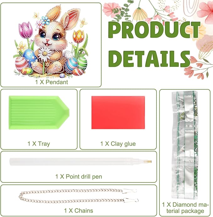 DOMROM Rabbit Diamond Art Hanging Kits for Adults, Easter Special Shaped Crystal Diamond Painting Rabbit Pendant, DIY Diamond Art Suncatchers Animal for Home Garden Wall Decor Gift