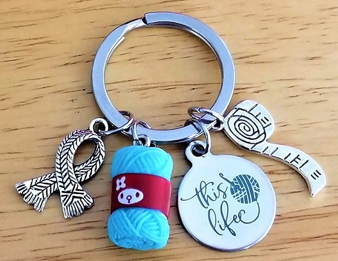 Kit's Kiss Crocheting Keychain Knitting Lover Keychain Knitter Crocheter Gift Scarf Tape Measure Yarn Ball Charm Quilter Crochet Hook Knitting Needles Crafter