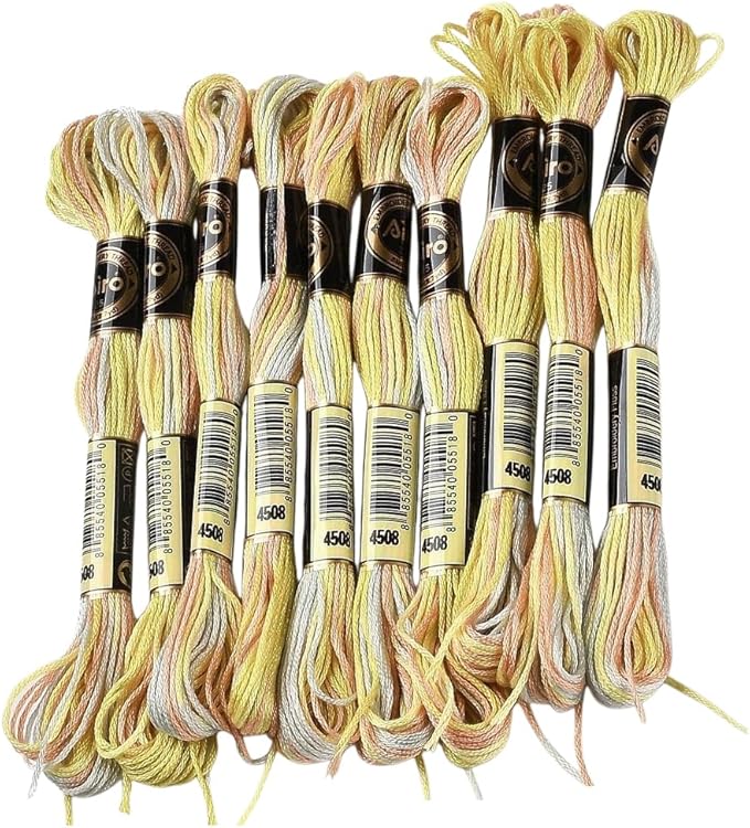 10 Skeins 6 Strands Yellow Hand Variegated Embroidery Floss Gradient Cross Stitch Thread Polyester Friendship Bracelet String Yarn Bracelets Threads Bulk for Sewing Knitting Crafts Stitching