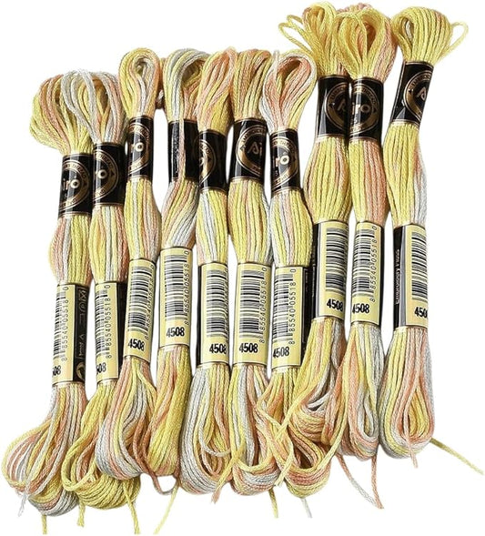 10 Skeins 6 Strands Yellow Hand Variegated Embroidery Floss Gradient Cross Stitch Thread Polyester Friendship Bracelet String Yarn Bracelets Threads Bulk for Sewing Knitting Crafts Stitching