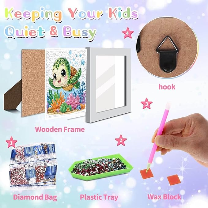 Dlylust Sea Turtle Diamond Art Kits for Kids with Frame, Gem Art for Kids Ages 4-8-12, Easy Diamond Painting Kit with Beautiful Package for Gift Home Wall Decor