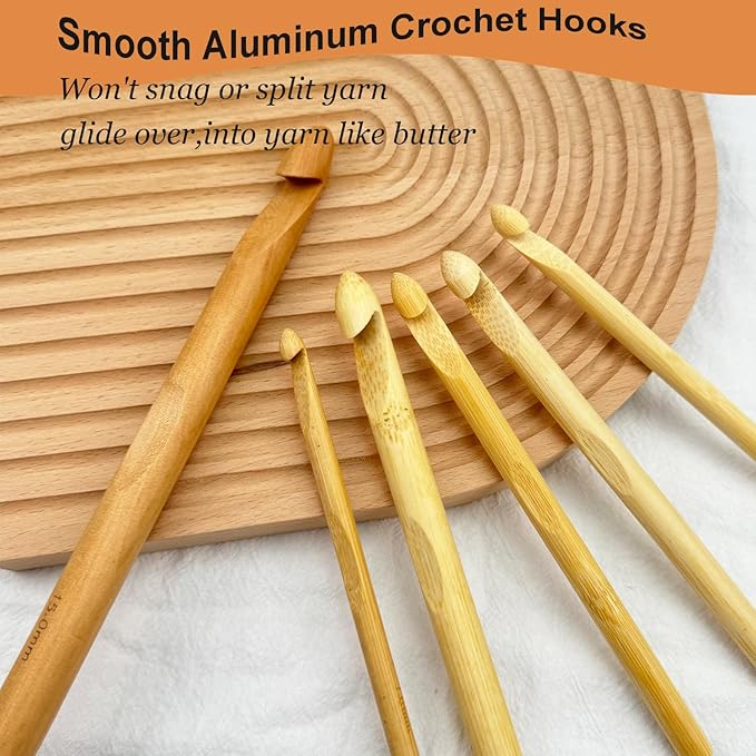 Mdoker 21pcs Huge Crochet Hook Set,Large Size 15mm 12mm 10mm 9mm 8mm 7mm Wooden Crochet Hooks with Case,Crocheting Hook Needles for Chunky Yarn,Size L M N P O Q(Wooden)