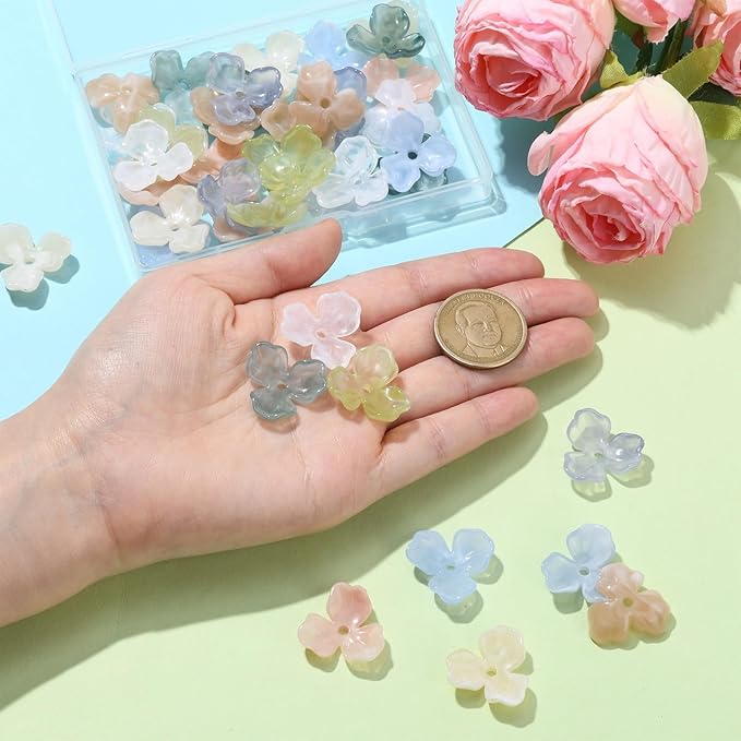 Ipotkitt 40 Pcs 8 Colors Acrylic Flower Bead Caps Colorful 3 Petal Flower Spacer Beads Plastic Floral Bead Caps for DIY Earring Necklace Jewelry Making Decor