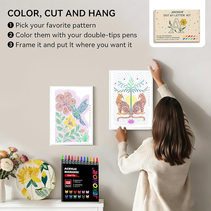 Coloring Book,Animal Dot Art Meditations with 12 PCS Acrylic Markers,Mindfulness Adult Coloring Book-Relaxing,Anti-Stress,30 Patterns Activity Coloring Books for Adults,Dot Art for Adults-Animal Plant