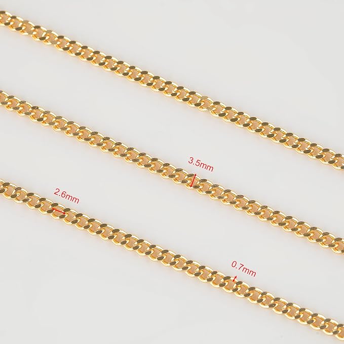 32.8 Feet Curb Cuban Chain for Jewelry Making, 18K Gold Plated Brass Chain Roll with Open Jump Rings and Lobster Clasps Necklace Bracelet DIY Jewelry Chains Bulk