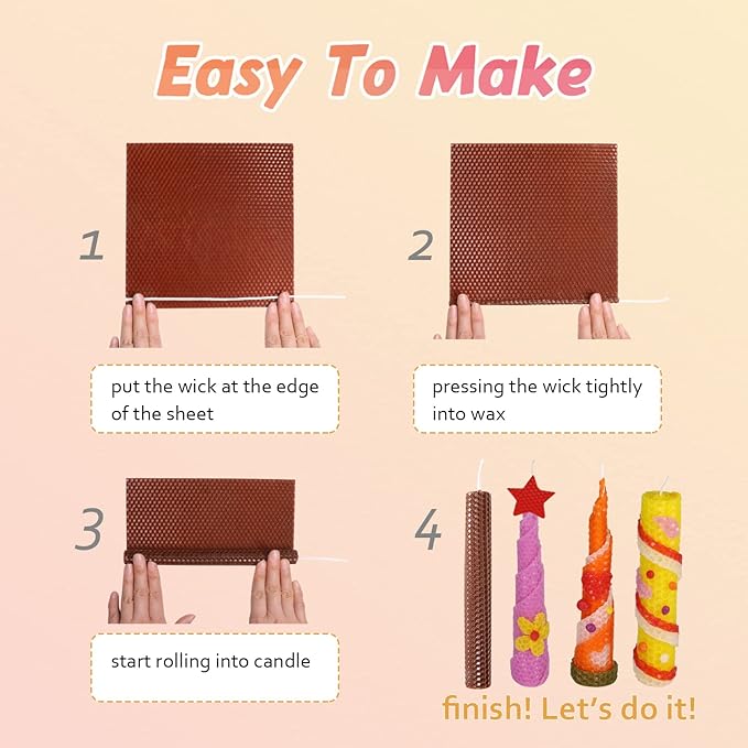 Bingfuego Beeswax Candle Making Kit for Kids - 12 Sheets for Rolling, Natural Candle Making Kit (Classic Color, 8 x 8 Inch)