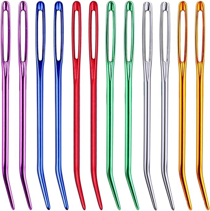12 Pcs Yarn Darning Tapestry Needles, 6 Colors Large Eyes Blunt Yarn Needles, Large Eye Sewing Darning Crochet Needle for Yarn, Crocheting, Weaving with Stitch Markers Storage Box