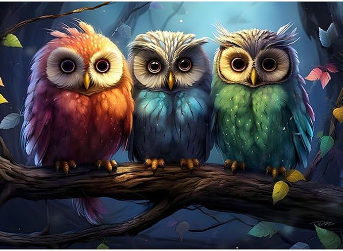 SENQAO Owl Diamond Painting Kits for Adults, 3 Colorful Owl DIY 5D Diamond Art Kits Full Drill Diamond Dots Paintings with Diamonds Gem Art and Crafts Home Decor 12x16inch