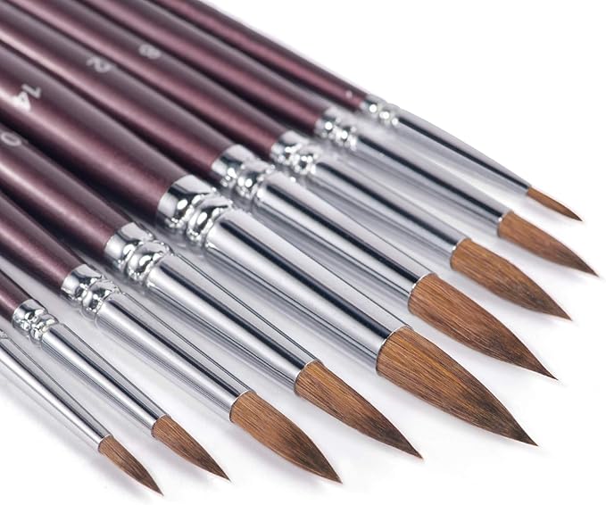 Sable Watercolor Brushes, Fuumuui 9pcs Detail to Mop Sable Brushes Round Pointed Professional Water Color Brushes Perfect for Watercolor Gouache Acrylic Ink Painting