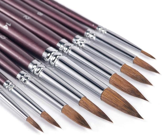 Sable Watercolor Brushes, Fuumuui 9pcs Detail to Mop Sable Brushes Round Pointed Professional Water Color Brushes Perfect for Watercolor Gouache Acrylic Ink Painting