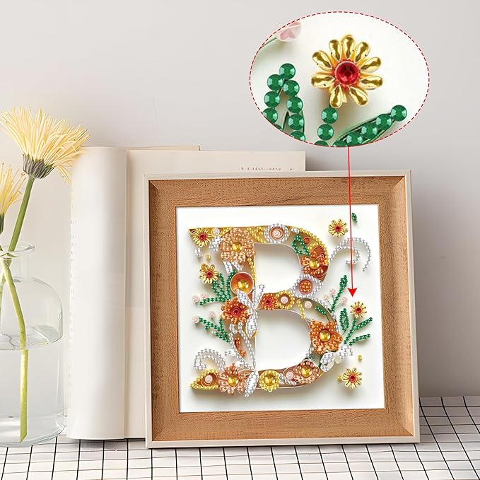 MVVMTOP Diamond Painting Kit, 5D DIY Letter B, Special Shape Crystal Artificial Diamond Art Partial Mosaic Handicraft for Beginners, Wall Decor Gift for Bedroom, Office, Living Room 6.7x6.7in