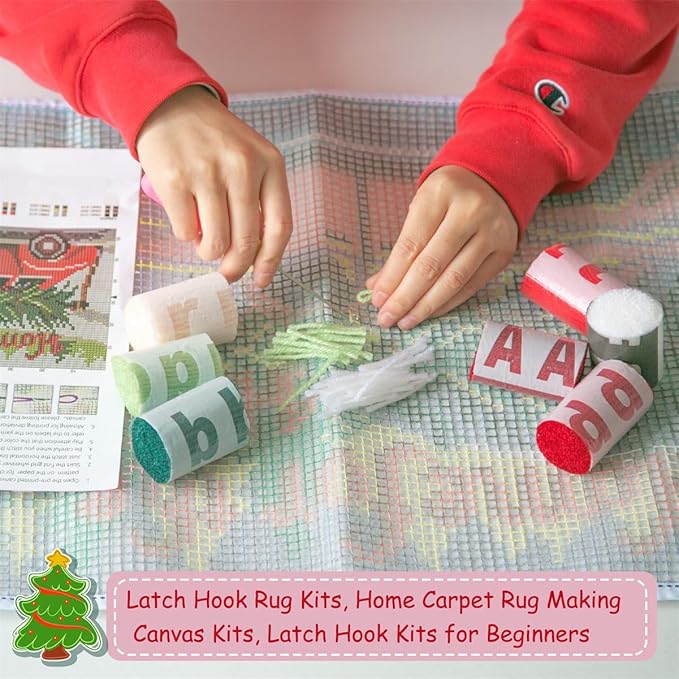 DL-YTG Latch Hook Kits Rug Christmas Car Crochet Yarn Cushion Colour Pre-Printed Canvas Cover Rug Needlework DIY Hook and Latch Kit Home Decoration 25x16in/62X40CM