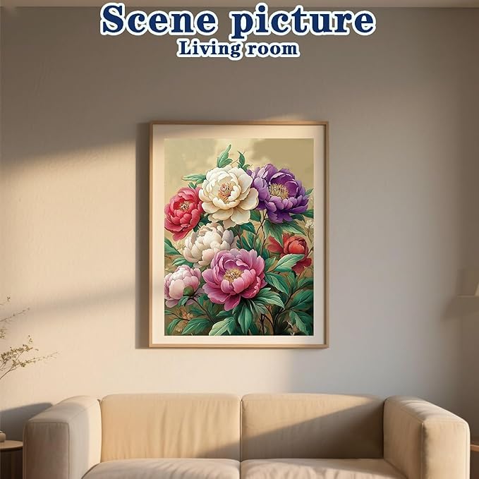 DOTZSO Flowers Peony Diamond Painting Kits for Adults, Easy DIY 5D Round Full Drill Diamond Art kit Diamond Dot Crystal Gem Art and Craft for Beginners Home Wall Decor 12x16 Inches
