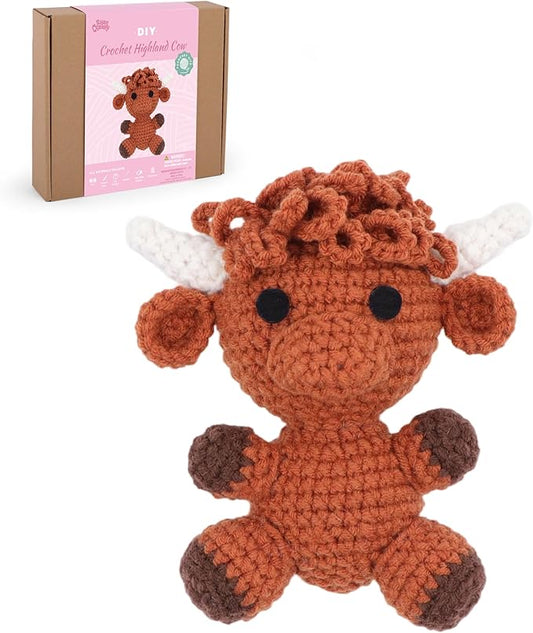 HOUSE CREATIVITY Beginner Crochet Kit for Adults, Beginners Crocheting Knitting Kit with Yarn Sets, Step-by-Step Video Tutorials,Animal Craft Kit, Holiday Birthday Gifts(Cows)