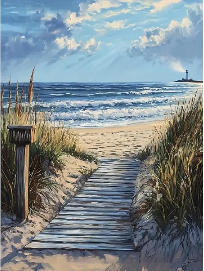 STGLCR 5D Beach Scenic Diamond Painting, Road Diamond Painting Kit for Adults, Diamond Art Kits for Begginners DIY Full Drill Crystal Rhinestone Arts and Crafts 16x12inch