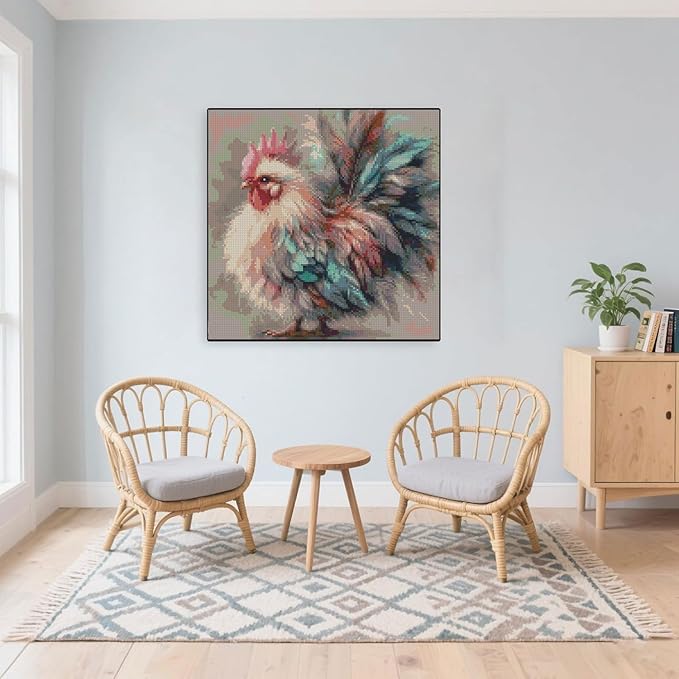 mybisymqq stamping cross stitch kit,chicken counting cross stitch kit for adult beginners, full line diy cross stitch stitching kit for home decor cross stitch patterns 13.7x13.7 inches