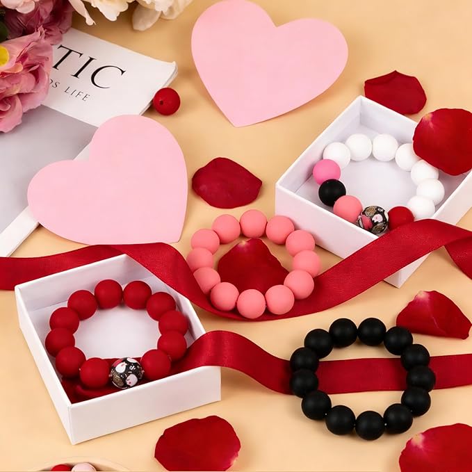 120 Pcs Silicone Beads for Keychain Making 15mm Bracelets Red Black White Mixed 6 Colors Silicone Round Beads Bulk for Crafts Beadable Pens