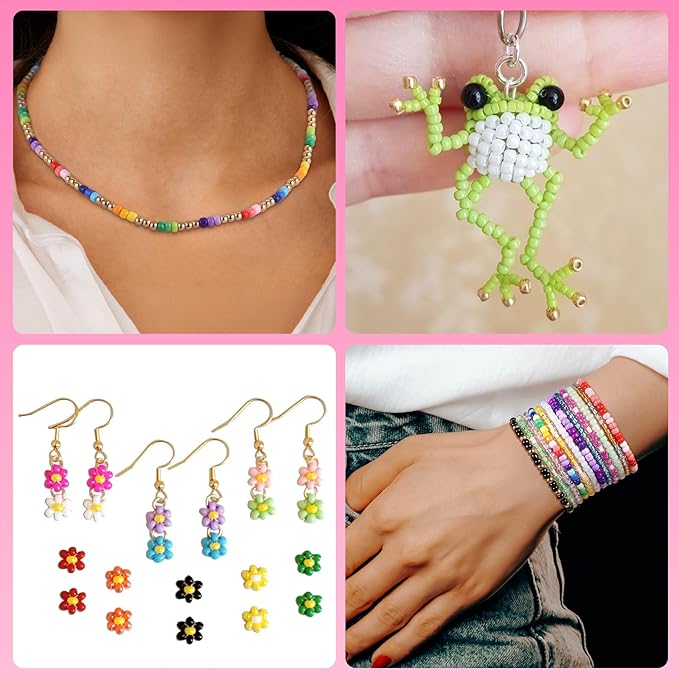 Funtopia 13000pcs 4mm Seed Beads for Jewelry Making, 5 Types 120 Colors Small Glass Beads for Bracelets, Friendship Bracelet Kit with Alphabet Letter Beads, Smile Face Beads for DIY, Art and Craft