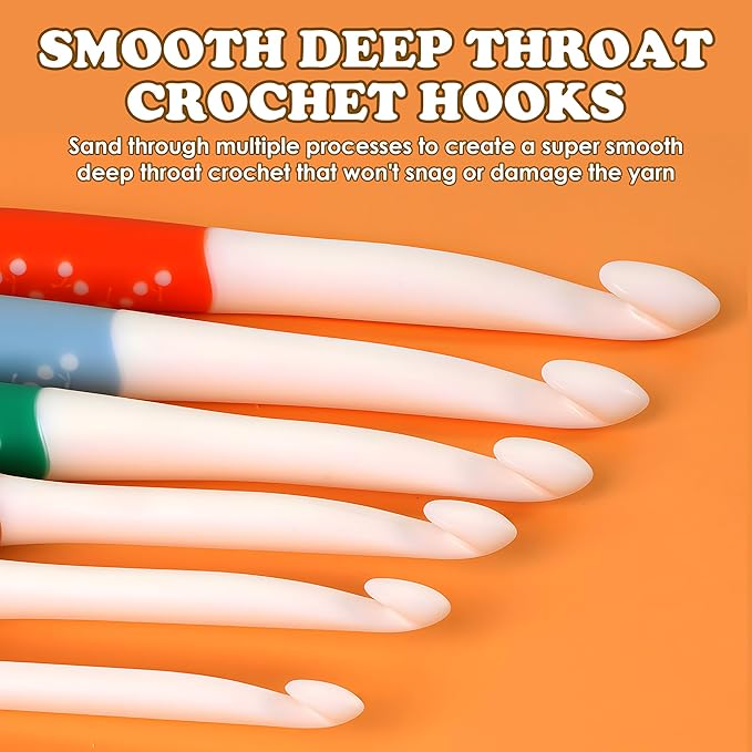 Froggod 6 Sizes Large Crochet Hooks Set, 6mm 7mm 8mm 9mm 10mm 12mm Crochet Hooks for Chunky Yarn, Long Ergonomic Crochet Needles with Rubber Handle