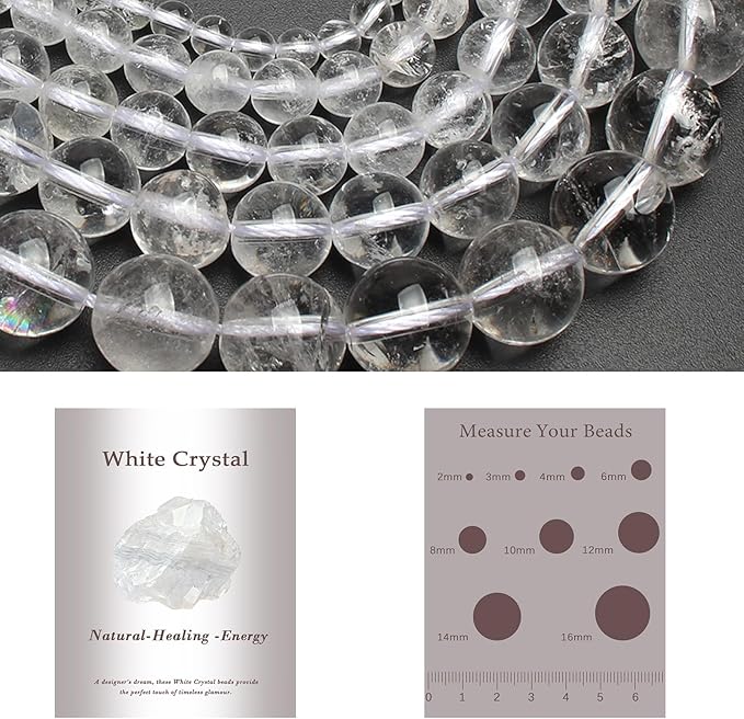 Song Xi 45pcs 8mm Natural White Crystal Stone Beads for Jewelry Making, Gemstones Beads Bracelet for Necklace Earring Keychain, with Jewelry Box and Elastic for Christmas Wedding Birthday Gift