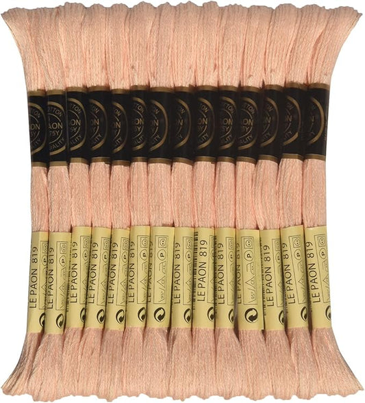 LE PAON Embroidery Floss, 14-Pack Six Strands 100% Long Staple Cotton Embroidery Thread, 8.7-Yard，Color Number：819, Light Baby Pink