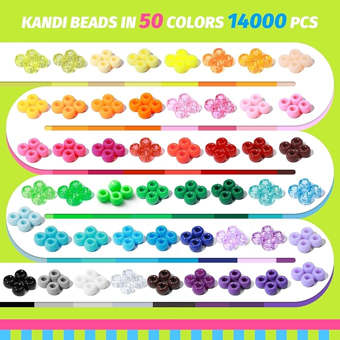 Simetufy 14000Pcs Pony Beads Bulk, 50 Colors 6x9MM Kandi Beads for Hair Braiding Bracelet Making Jewelry Key Chains DIY Crafts Christmas Gifts (8LB, Shock Resistant Package)