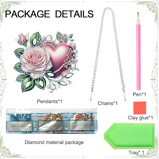 AiYuanzsh 5D Diamond Painting Hanging Pendant, DIY Rose and Heart Diamond Art Kit for Adults, Crystal Rhinestone Window Decoration, Wall and Home Ornament, Valentine’s Day Gift
