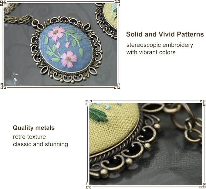 ZOCONE 4 Packs Embroidery Necklace Kits, Embroidery Pendant Kit Mini Cross Stitch Kit with Hoop, Necklace, Pendant, Stamped Pattern Cloth, Instructions, etc. Embroidery Kits for Adults