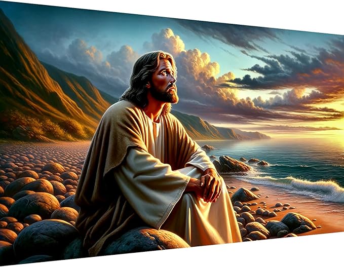 mrpwnle Large Size Jesus Diamond Art Kits for Adults, 5D Religious Christian Jesus Diamond Painting Kits for Beginners, DIY Full Round Drill Gem Art Kit, Home Wall Decor Gifts 27.5 X 15.7 Inch