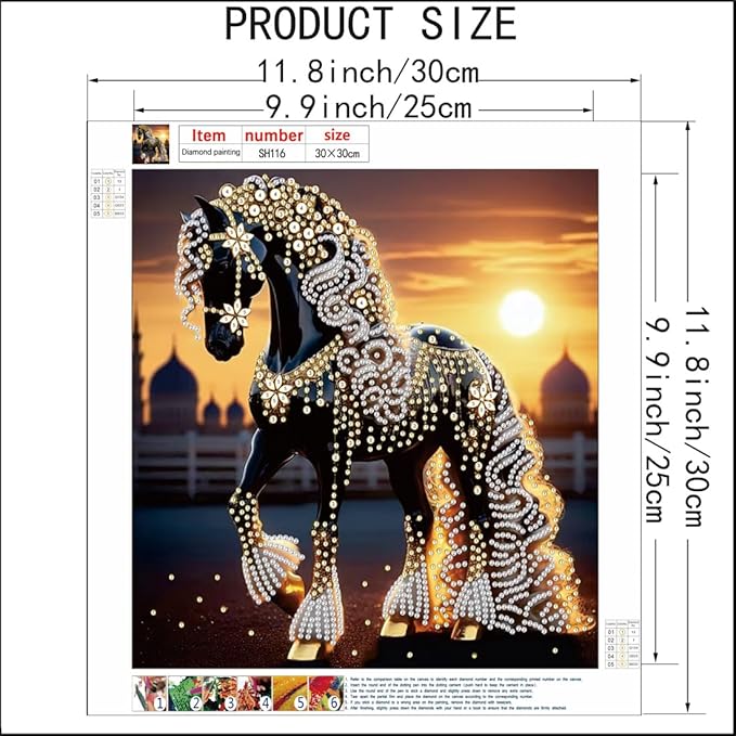 SHICERNHJ Animal Horse Diamond Art Kits for Adults Beginner,5D Special Shape Diamond Painting Kits,DIY Crystal Drill Diamond Dots Paint by Gem Art Crafts for Home Decor 12 X 12 Inch