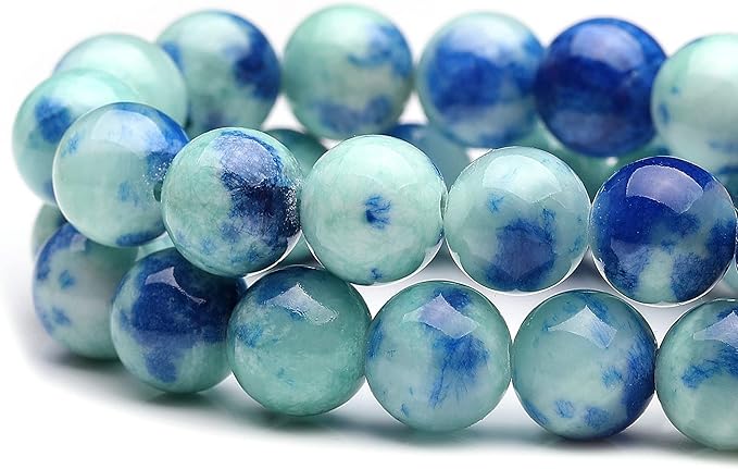 youngbling natural jade beads for jewelry making,6mm blue point jade polished round smooth stone,genuine real stone beads for bracelet necklace 15 inch(blue point jade,6mm)