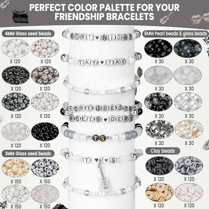 Goldwise Friendship Bracelet Kit 2 Boxes-3814 Pcs New Album Inspired Music Bracelet Making Kits with Glass Seed Beads Clay Beads Pearl Beads and A -Z Letter Beads with Charms for Bracelet Making Gift