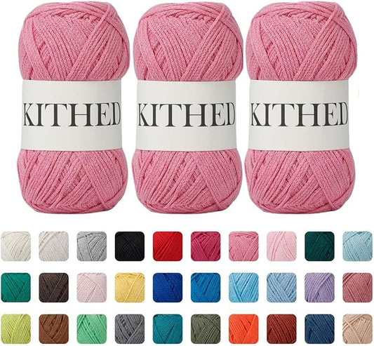 Cotton Yarn，10.5oz，526yard，3 Pack ，Soft Yarn for Crocheting and Knitting (07 Pink)