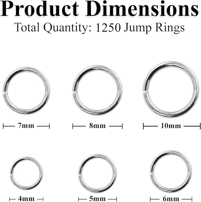 Mandala Crafts Assorted Stainless Steel Jump Rings Jewelry Findings Metal O Rings for Jewelry Making Supplies - 1250 4mm to 10mm Small Open Jump Rings Kit for Necklace Earring
