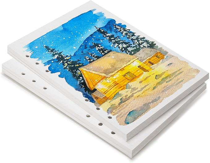 LIGHTWISH Watercolor Paper Bulk, 100% Cotton Cold Press 300gsm/140lb, 2 Pack, Total 40 Sheets A5 Hole-Punched Replaceable Paper for Artists, Adults,Students,5.8 * 8.2 Inches