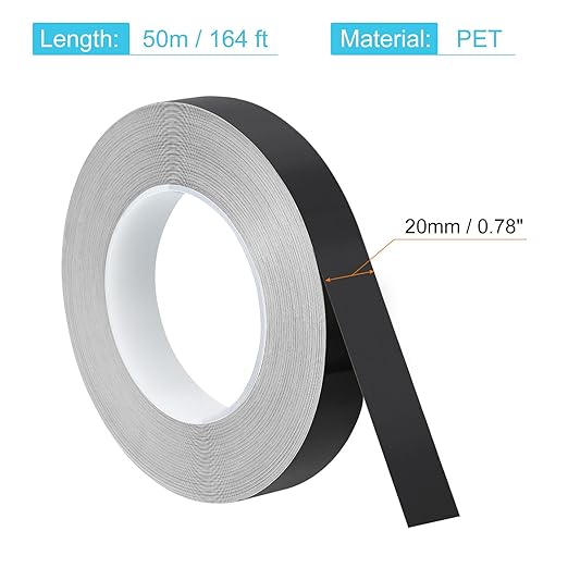 uxcell Metallic Tape, 0.78 in x 164 ft Self Adhesive Metalized Polyester Film Tape Waterproof Shiny Washi Tape for Walls Graphic Arts Gifts Wrapping Crafts Decoration, Gloss Black