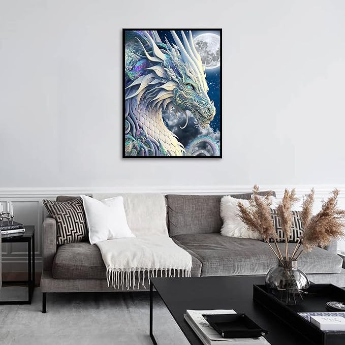 Mrnsiet Dragon Diamond Painting Kits for Adults,5D DIY Moon Diamond Art Crystal Diamond Paintings Full Round Drill, Paintings with Diamonds Gem Art for Home Wall Decor 12x16 Inch