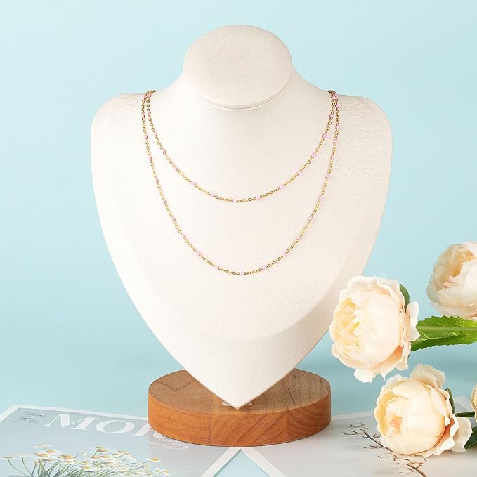 UMAOKANG 33 Feet Pink Bead Chain for Jewelry Making - Gold Plated Stainless Steel DIY Jewelry Supplies