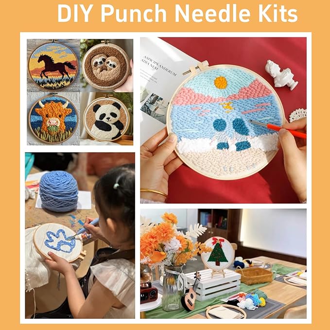 Punch Needle Kits Sea Lighthouse Easy for Beginners DIY Punch Needle Yarn Starter Embroidery Set for Craft Lovers with Printed Pattern and Hoop for Home Decor 20x20cm(2)