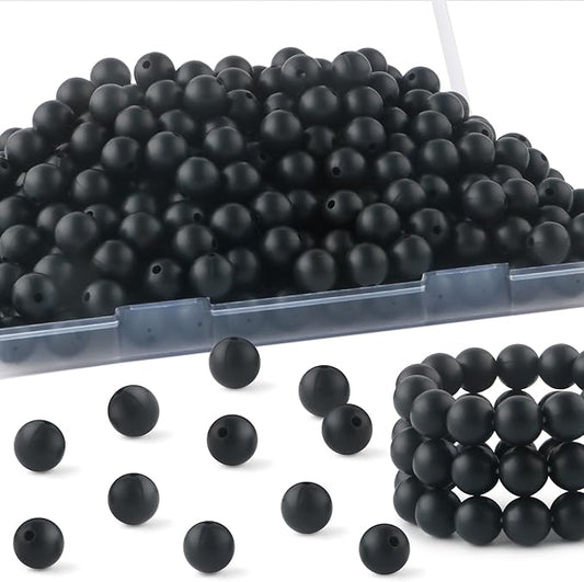 160Pcs 12mm Silicone Beads for Keychain Making Bracelet Necklace, Bulk Round Silicone Beads for Pens（Black）