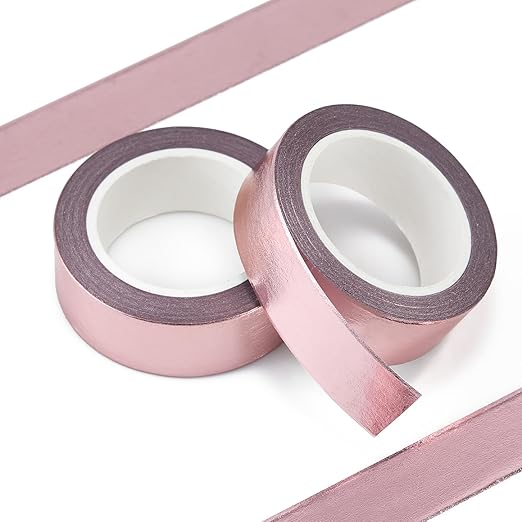 QDiShi Rose Gold washi Tape for Wall Decor Decorative,Foil Masking Tape Low Tack Self Adhesive Decorative Washi Tape Shiny Metallic Color washi Tape 0.59in x66FT