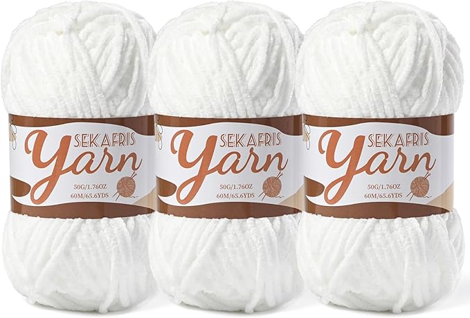 3 Pack Fluffy Velvet Yarn for Crocheting，Baby Blanket Yarn for Crocheting Soft，150g(196.8yds) Amigurumi Yarns，Plush Chenille Crochet Yarns，Puzzle Yarn for Crochet Weaving Craft(3 Snow White)