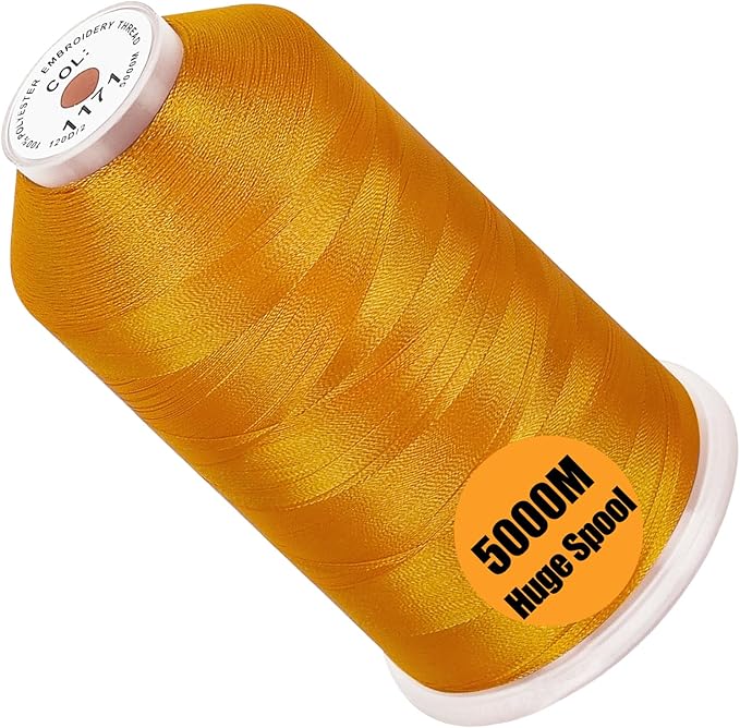New brothread - Single Huge Spool 5000M Each Polyester Embroidery Machine Thread 40WT for Commercial and Domestic Machines - Marigold
