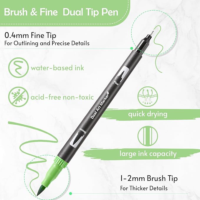 100 Colors Brush & Fine Dual Tip Watercolor Markers for Adult Coloring Books No Bleeding Professional Paint Pens For Drawing Note taking Planner Calligraphy Journaling Card Making Art Supplies