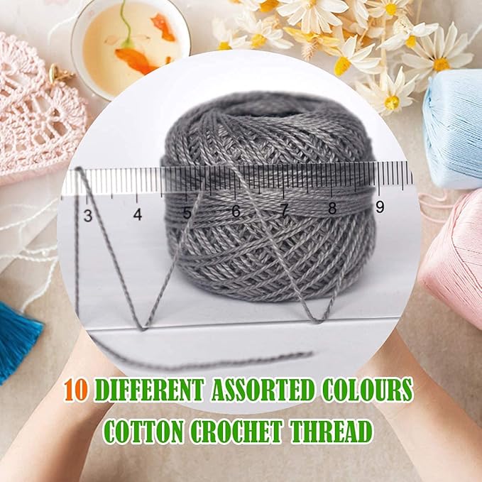 Colored BIRDCrochet Thread, Size 8 Crochet Yarn，2 Ply Cotton Yarn, 10 Balls (Grey Series)
