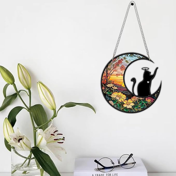 GUMITOON Diamond Art Kits for Adults-Hanging Cat Full Drill Diamond Dots Paintings for Beginners, Round 5D Paint with Diamonds Pictures Gem Art Painting Kits DIY Crafts Kits QCY-105