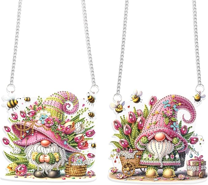 Jishshay 2 PCS Diamond Pendant Wind Chimes Gnome Art Keychain Door Clings
